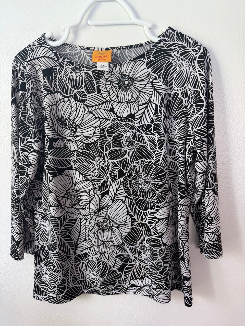 Ruby Rd. Black and White Floral Tunic Top